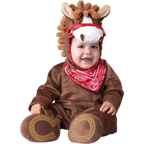 Infant Toddlers Baby Rompers Boys Brown Horse Costume Halloween Party Cosplay Costumes for Christmas Purim Holiday Jumpsuit