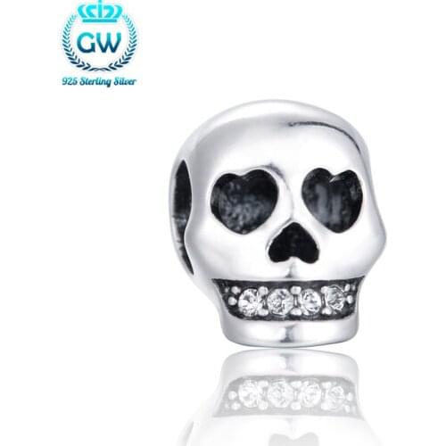 Diy Skull Beads European Style 925 Sterling Silver Jewelry Fit Vintage Brand Bracelets Brand GW Jewellery X191