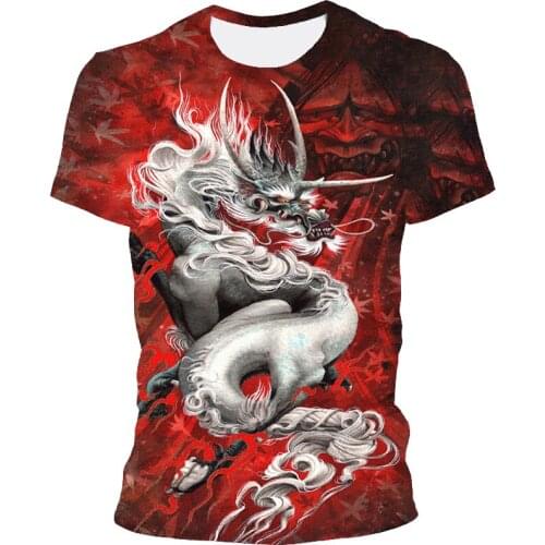 Printed T-shirt 2021 summer fire dragon element diagram men and women short-sleeved 3D printed horror top quick-drying clothing