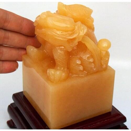 Imperial Dragon Turtle Jade Seal topaz decoration Zhaocai Lucky house Ornaments Ancient China Dragon Turtle Jade Carving Signet