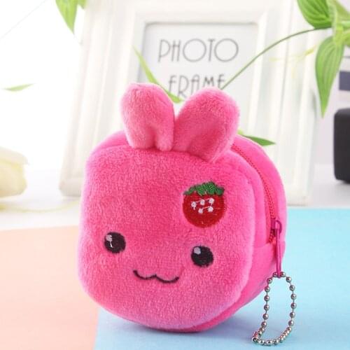 Cartoon soft plush ladies coin purse mini cute oval zipper girl coin purse USB cable earphone bag key case student coin purse