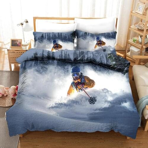 3D Skiers Bedding Cover Set Quilt Duvet Cover+Pillowcases Bed Linens Set 2-3PCS Single Double Queen King Size