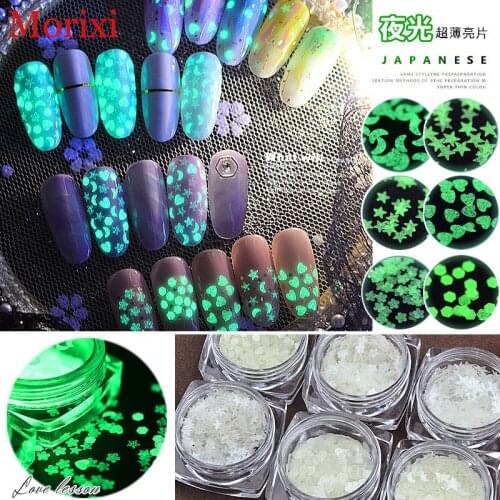 Nail art Luminous sequins moon star flakes 1g green blue Nail Glitter powder Manicure glow in the dark nail powder MZ010