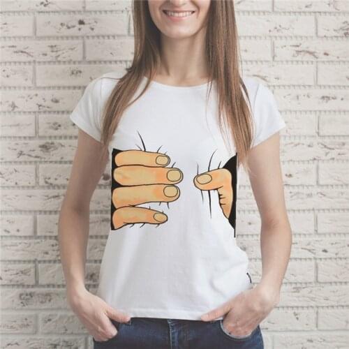 Summer Women O-neck Funny Big Hand Grab Waist Print Short Sleeve T-Shirt Female Printing Casual Plus Size Tee Lady Cotton Tops