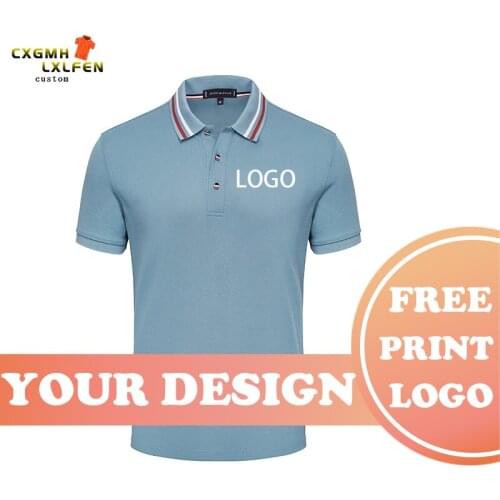 Summer new 7-color mens POLO shirt custom LOGO fashion all-match casual lapel short sleeve printing DIY brand text