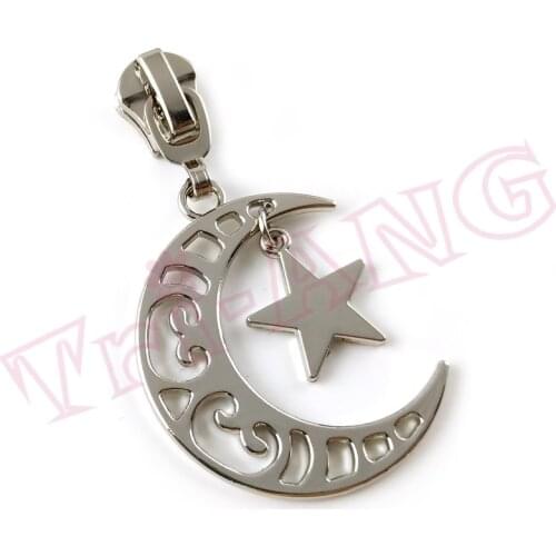 20pcs/lot, New Arrival 5# Metal Zipper Slider with Fancy Moon Star Pulls for Metal Zipper Nylon Zipper Resin Zipper