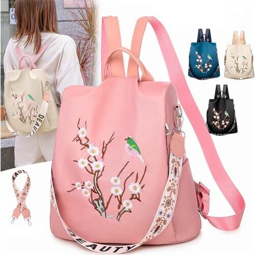 Women Fashion Backpack Oxford Waterproof School Bag For Girl Embroidery Pattern Large Capacity Female Backpack Anti-Theft Design