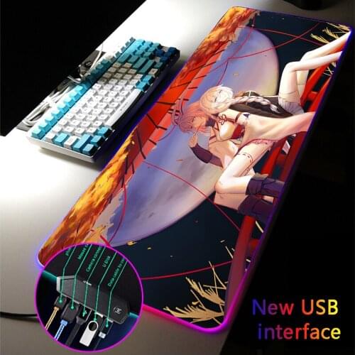 MRGLZY Anime Girl Honkai Impact USB HUB RGB Mouse Pad Drop Shipping Yae Sakura Four USB Ports MousePad Gamer Accessories DeskMat