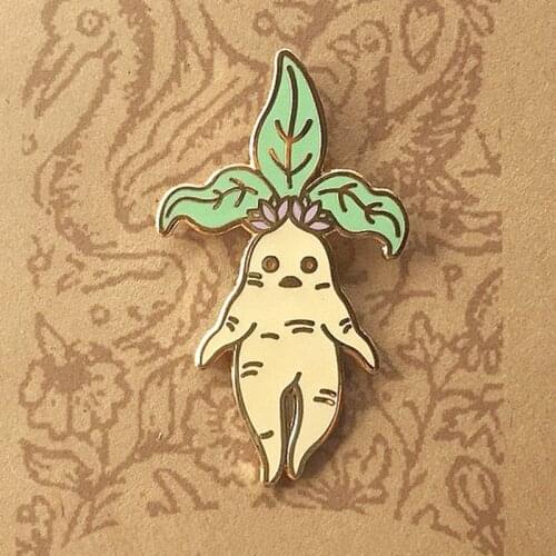 Mandrake Leaves Cartoons Enamel Brooch Pin Backpack Hat Bag Collar Lapel Pins Badges Women Mens Fashion Jewelry Accessories