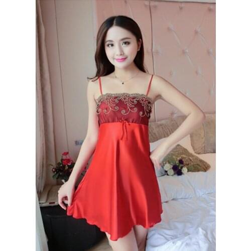 New Night Dress Sexy Nightwear Women Sexy Lingerie Nightgowns Ladies Lace Deep Nightdress Silk Satin Nightshirt Sexy Sleepwear