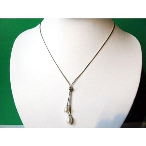 New Arriver Pearl Jewellery,Fabulous White Color Freshwater Pearls Silver Plated Snake Skin Chain Necklace