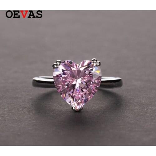 OEVAS Solid 925 Sterling Silver Wedding Rings Sparkling Topaz Aquamarine Ruby High Carbon Diamond Heart Fine Jewelry Wholesale