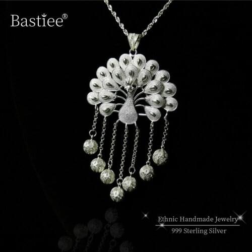 Peacock 999 Sterling Silver Pendant Women Chakra Necklace Big Pendants Handmade Luxury Jewelry Dangle Beads Vintage Wicca