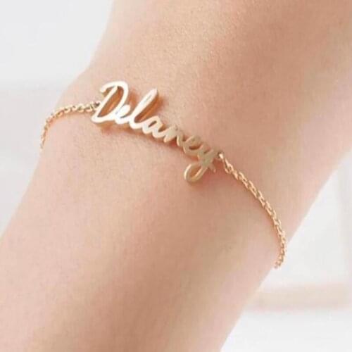 Personalized Custom Gold Name Bracelets for Women Girls Customized Stainless Steel Letter Bracelet Charms Nameplate Jewelry Gift