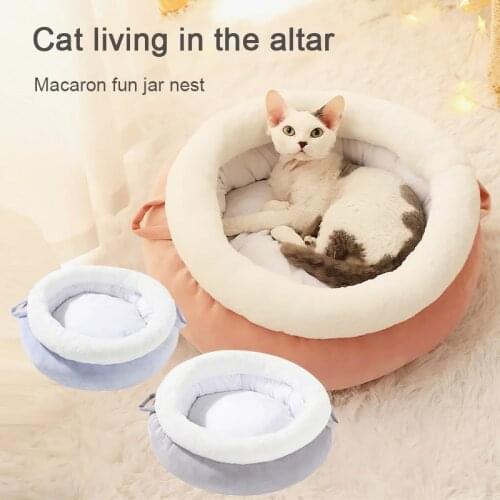 MADDEN Super Soft Cat Bed Heater Warm Cat Nesk Plush Dog Basket Kitten Beds and Houses Kitten Lounger Cushion Cats Accessories