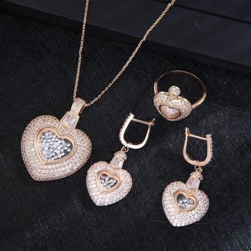 Luxury Heart Pendant Lovers Cubic Zircon For Women Wedding Dubai Bridal Jewelry Sets D1403
