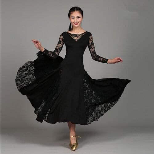 Sexy Lace Mesh Long Sleeve Ballroom Dance Costume Clothes Women Standard Ballroom Dancing Dresses For Sale