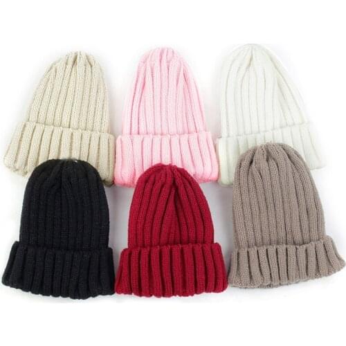 New Warm Knitted Beanies For Kids Baby Girls Boys Solid Color Cotton Unisex Children Handmade Hat Ribbed Outdoor Cap