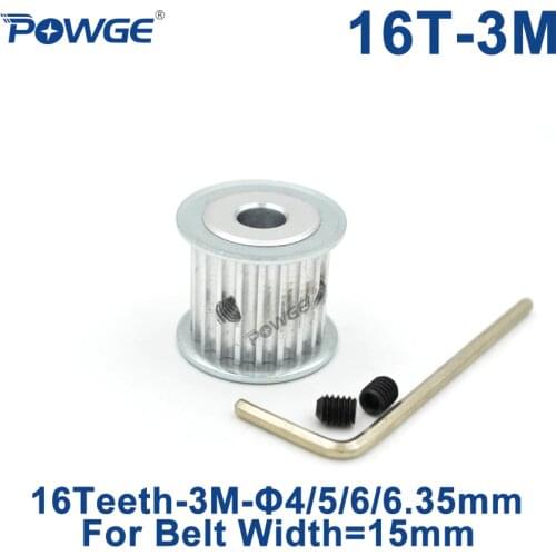 POWGE 16 Teeth HTD 3M Timing Pulley Bore 4/5/6/6.35mm for Width 15mm 3M Synchronous Belts HTD3M pulley gear wheel 16T 16Teeth