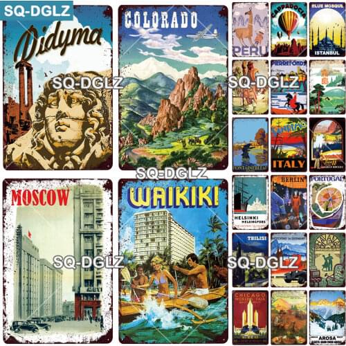 [SQ-DGLZ] MOSCOW City Metal Sign Vintage Plaque Wall Decor For Bar Country Plate Tin Sign Travel WAIKIKI Poster