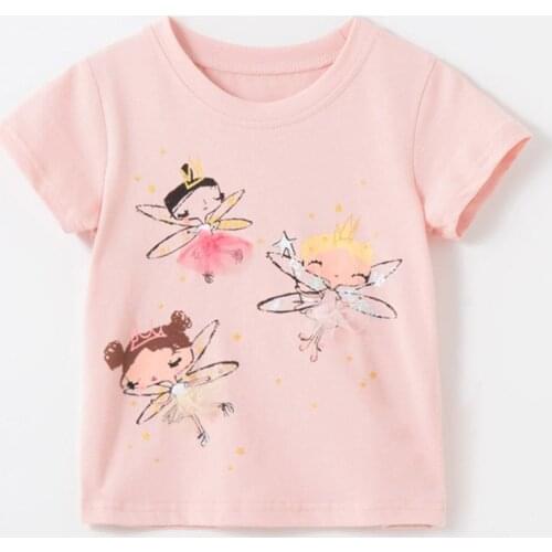 Infant Girls Tops Summer Casual Cartoon Tee 100% Combed Cotton t-shirt Pink Baby Girl Clothes Short Sleeve Children Kids t shirt