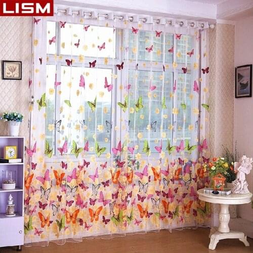 LISM Butterfly Print Drape Window Tulle Curtains for the Living Room Vestibule Door Wall Panel String Curtain Scarf Valances