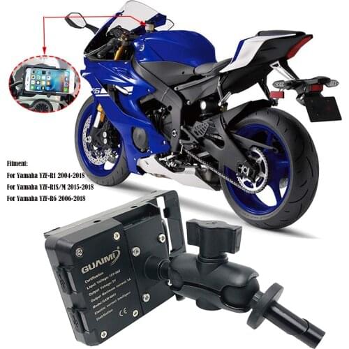 For Yamaha YZF-R1 YZF-R1S/M YZF-R6 2006-2018 Motorcycle USB Charger Mobile Phone Holder 4.0 to 6.3 inches GPS Navigation Bracket