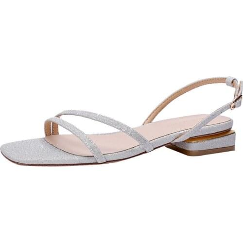 New outdoor Sandals Roman sandals Flock Buckle Strap 3CM Thick High Heels Round Toe Shallow Back Strap women shoes size 35-40