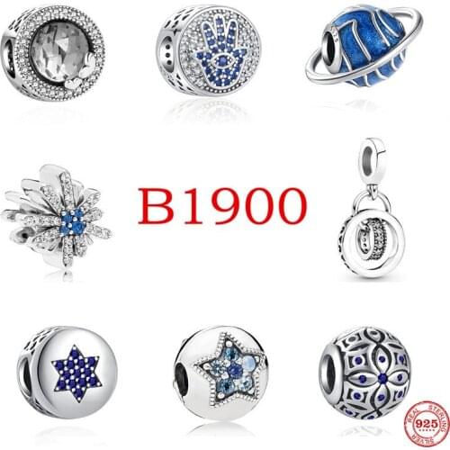 New Shiny Bead Pendant Dangle Blue Stitch Planet Eye Charm Fit Pandora Original Sterling Silver 925 Bracelet For Women Jewelry