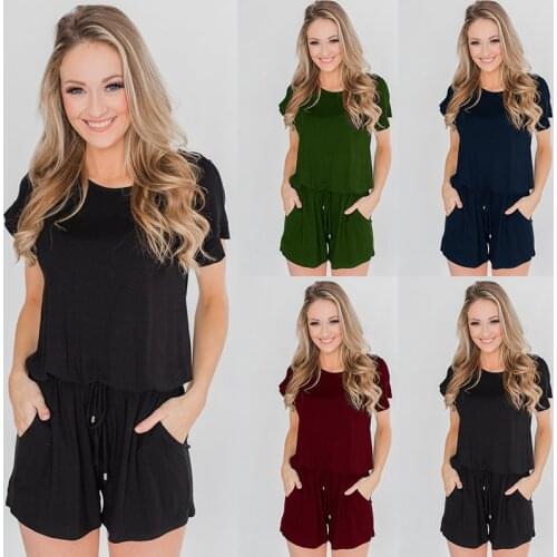 Women Short Sleeve 2019 Summer Fashion Short Rompers