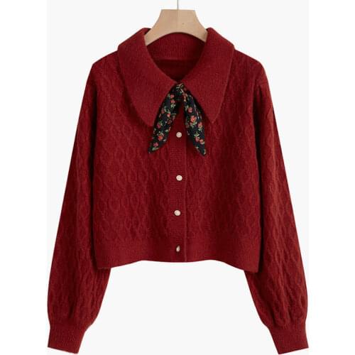 Women 2021 Autumn Women Vintage Knitted Cardigans Sweater Female Solid Color Loose Pull Sweater Ladies Long Sleeve Cardigan Q749