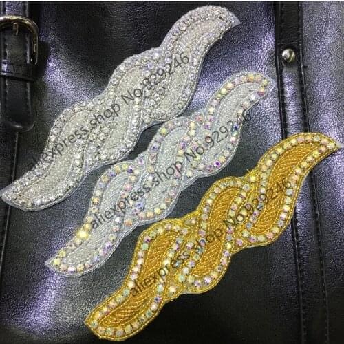 1pc/lot cashew s-shape silver AB gold AB clear crystal rhinestone applique hotfix for bridal wedding dress garment decoration