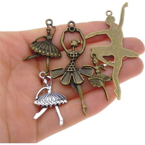 10pcs Alloy Mixed Ballet Girl Dancer Jewelry Pendant Charm for Dancer Necklace Jewelry Earrings Collar Vintage Women Anklet DIY