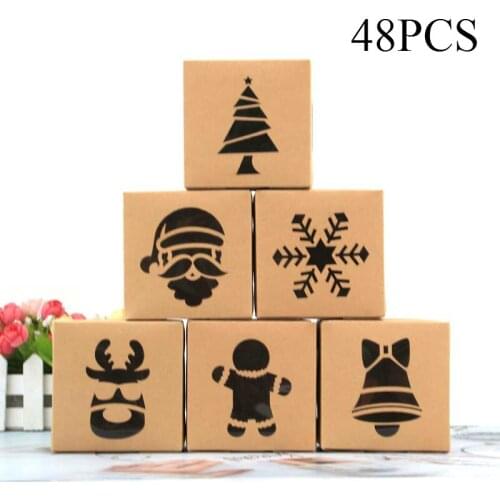 48PCS Christmas Kraft Cookie Gift Paper Boxes Bakery Candy Package Box Xmas Treat Boxes Navidad Kids Gift New Year Party Decor