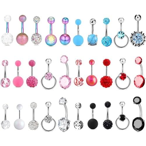 5pcs Sexy Navel Piercing Set Belly Button Ring 14G Crystal Zircon Ombligo Surgical Steel Cute Belly Bar for Woman Body Jewelry