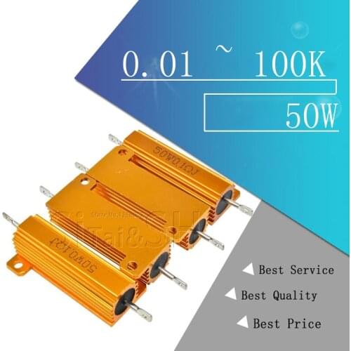 50W Aluminum Power Metal Shell Case Wirewound Resistor 0.01 ~ 100K 0.05 0.1 0.5 1 1.5 2 6 8 10 20 100 150 200 300 500 1K 10K ohm