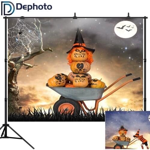 Dephoto Halloween Photography Backdrop Pumpkin Trolley Moon Bat Child Background photocall photo shoot props portrait decor