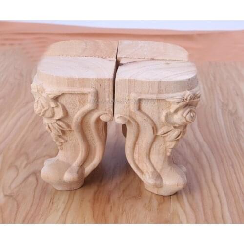 Wooden Furniture Legs Solid Wood Flower Carved TV Cabinet Seat Feet No Painting Aug12 Whosale&DropShip