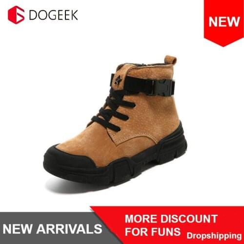 DOGEEK Winter Boys Boots For Kids Ankle Boots New Boy Genuine Leather Shoes Fashion Martin Boots Outdoor Plush Snow Sneakers