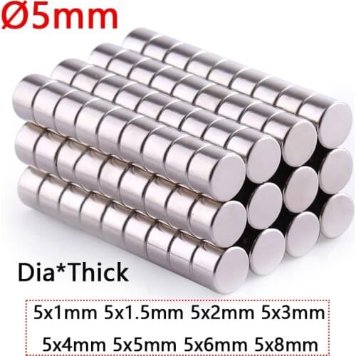 Dia Ø5mm Round Powerful Magnets 1 1.5 2 3 4 5 6 8mm Thick Rare Earth Permanent Magnet NdFeB Magnets N35 Up To 80°C