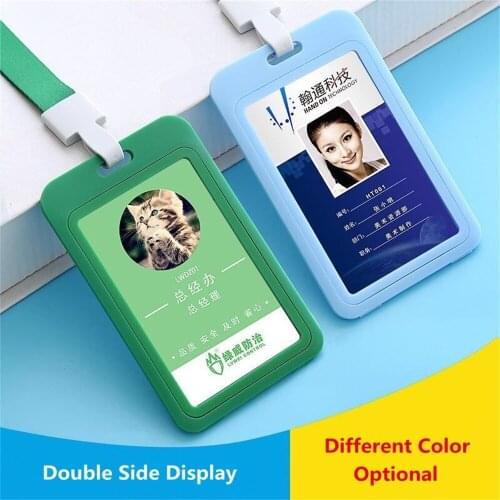 Double Sided Plastic Vertical And Horizontal ID Badge Card Holder ID Pass Holder Name Badge Holder With Neck Lanyard Strap