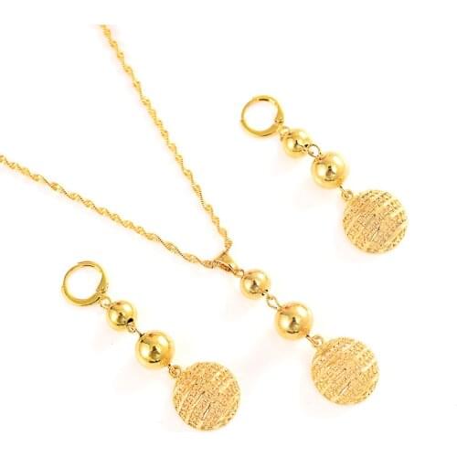 Amazing african beads jewelry set chain women Nigerian wedding gold multi layer necklace/ earring Indian jewelry sets