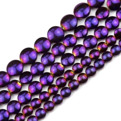 JHNBY 6/8/10mm Purple Flat Round Coin Hematite Natural Stone Spacers Loose Beads For Jewelry Making Diy bracelets Accessories