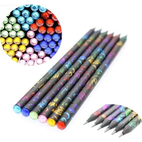 6 Pieces / Set, HB Color Printing Diamond HB Pencil Black Imitation Wood Student Pencil School Drawing Writing ChildrenS Prize