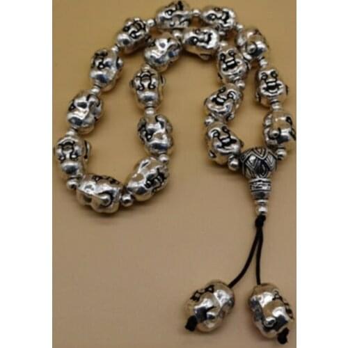 China Old Tibet Silver Carving Buddha Head with Handles Bracelet Mascot Collection Ornaments Figurines Accessories