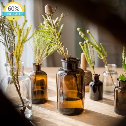 Creative Glass Tabletop Vintage Nordic Vase Simple Hydroponics Narrow Mouth Flower Vase Small Vaso Decorativo Home Decor AH50VS