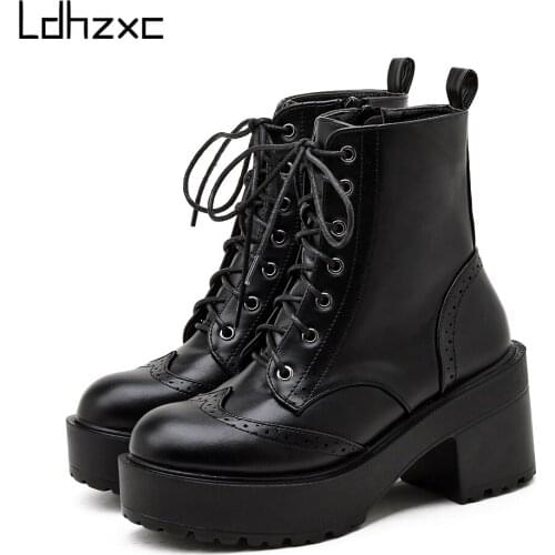 LDHZXC 2020 winter Ankle Boots Women fashion Platform high Heels Thick Sexy Short motorcycle boots Female Trend Style Black