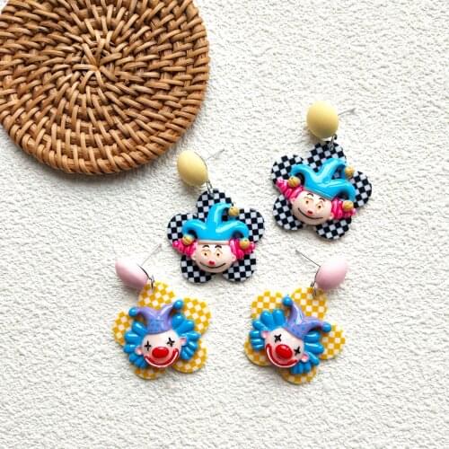 ZiccoWong Lovely Cartoon Clown Fashion Drop Earring For Women Girl Geometric Plaid Flower Shape Sweet Dangle Earring Jewelry