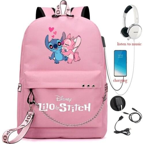 Cute Stitch USB Charging Backpack LaptopTravel Backpack For Girls Women Travel&Work Waterproof Backpack Laptop Capacity Mochilas