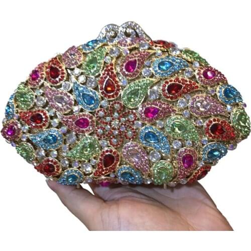 Fashion Crystal Clutch Evening Bag for Women Metal Floral Female Prom Purse Bridal Shoulder Bag Bridal Wedding Box Clutch Bags